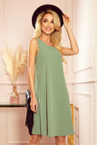 Olive Green Loose-Fitting Trapeze Dress with Belt