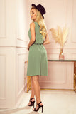 Olive Green Loose-Fitting Trapeze Dress with Belt