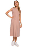 Elegant Midi Knitted Dress with High Waist and Short Sleeves