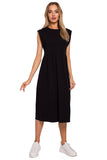Elegant Midi Length Knitted Dress with Waist-Cut Design