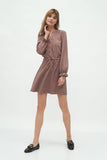 Feminine Waist-Tie Dress with Frill Trim Sleeves