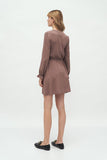 Feminine Waist-Tie Dress with Frill Trim Sleeves