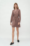 Feminine Waist-Tie Dress with Frill Trim Sleeves