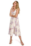Elegant Midi Dress with Shaped Neckline and Leg Slit