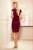Elegant Plum Lace Dress with Short Sleeves and Neckline