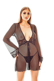 Luxurious Black Lace Negligee Dressing Gown for Tempting Elegance
