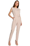 Shiny Sleeveless Overalls with Belt and Shoulder Pads