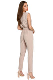 Shiny Sleeveless Overalls with Belt and Shoulder Pads