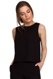 Elegant Sleeveless Trapeze Blouse with Delicate Back Neckline
