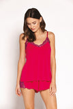 Lace-Trimmed Amaranth Viscose Pajamas for Ultimate Comfort