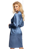 Elegant Satin Dressing Gown with Lace Details and Pearl Shine