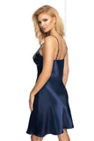 Elegant Satin Nightdress with Floral Embroidery in Navy Blue