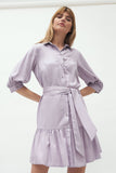 Charming Lilac Frill Dress with Casual Buffy Sleeves