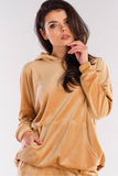 Trendy Loose Cut Velour Hoodie with Pocket