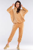Trendy Loose Cut Velour Hoodie with Pocket