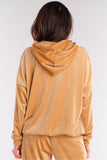 Trendy Loose Cut Velour Hoodie with Pocket