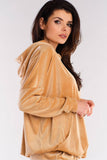 Trendy Loose Cut Velour Hoodie with Pocket