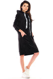 Chic Velour Midi Dress with Practical Front Pocket