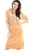 Charming Velour Midi Dress with Practical Front Pocket