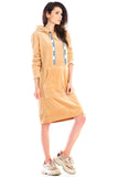 Charming Velour Midi Dress with Practical Front Pocket