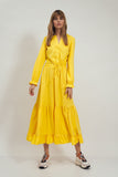 Elegant Midi Dress with Tie and Frill Trim Details