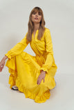 Elegant Midi Dress with Tie and Frill Trim Details