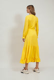 Elegant Midi Dress with Tie and Frill Trim Details