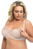 Beige Semi-Padded Underwired Nursing Bra with Lace Details