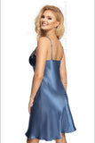 Elegant Azure Satin Nightdress with Floral Embroidery