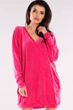Velour Loose-Fit Dress with Heart Neckline and Long Sleeves