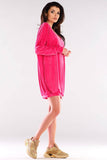 Velour Loose-Fit Dress with Heart Neckline and Long Sleeves