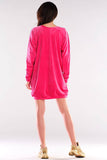 Velour Loose-Fit Dress with Heart Neckline and Long Sleeves