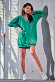 Loose-Fitting Velour Dress with Heart Neckline & Long Sleeves