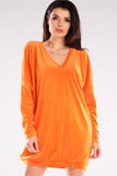 Loose-Fitting Velour Dress with Heart Neckline and Sleeves