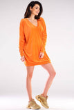 Loose-Fitting Velour Dress with Heart Neckline and Sleeves