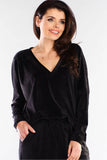 Feminine Heart-Neck Sweatshirt with Drawstring Hem
