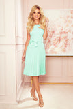 Mint Pleated Dress with Short Sleeves and Belt