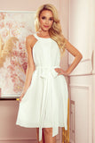 Elegant Ecru Chiffon Dress with Belt and Back Tie
