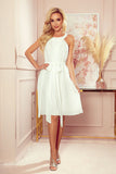 Elegant Ecru Chiffon Dress with Belt and Back Tie