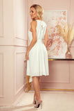 Elegant Ecru Chiffon Dress with Belt and Back Tie