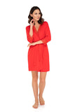 Elegant Red Lace-Trimmed Negligee with Waist Belt
