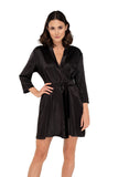 Classic Black Satin Negligee with Waist Tie and Sleeves