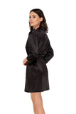 Classic Black Satin Negligee with Waist Tie and Sleeves