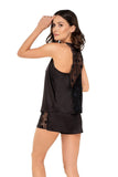 Elegant Two-Piece Satin Set with Lace Trim