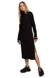 Cozy Knitted Maxi Dress with Side Slit and Pockets