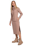 Comfortable Knitted Maxi Dress with Side Slit and Pockets