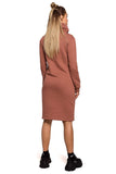 Cozy Knee-Length Dress with High Collar and Knit Texture
