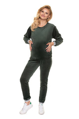 Soft Velour Tracksuit Set with Contrasting Piping - green / XXL