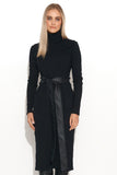 Versatile Knee-Length Ribbed Knit Dress with Eco-Leather Straps