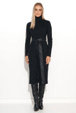 Versatile Knee-Length Ribbed Knit Dress with Eco-Leather Straps